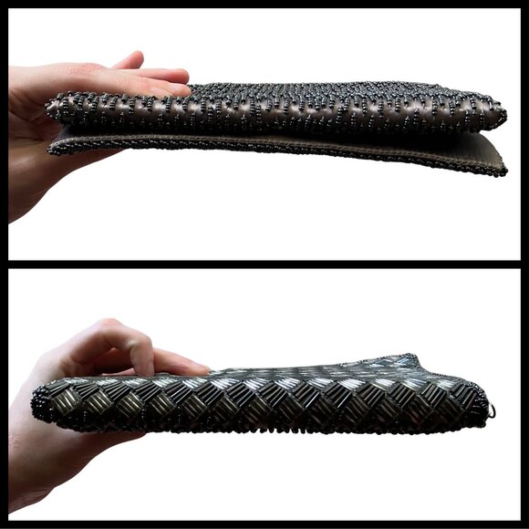 Vintage Gunmetal Beaded La Regal Evening Bag Clutch Shoulder Chain Silver Deco - Picture 7 of 15